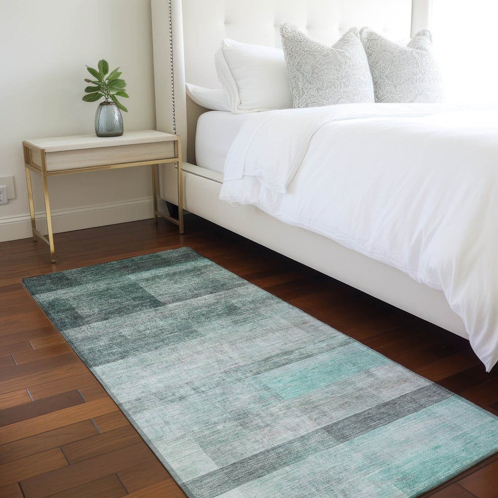 3' X 5' Teal Ombre Washable Non Skid Indoor Outdoor Area Rug