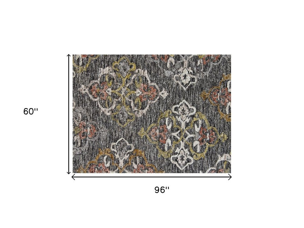 5' X 8' Charcoal Abstract Geometric Hand Tufted Non Skid Area Rug