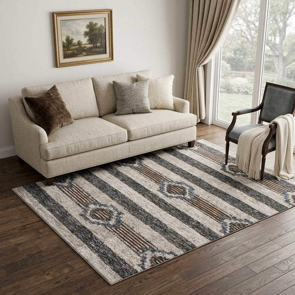 5' X 8' Beige Abstract Geometric Hand Tufted Non Skid Area Rug