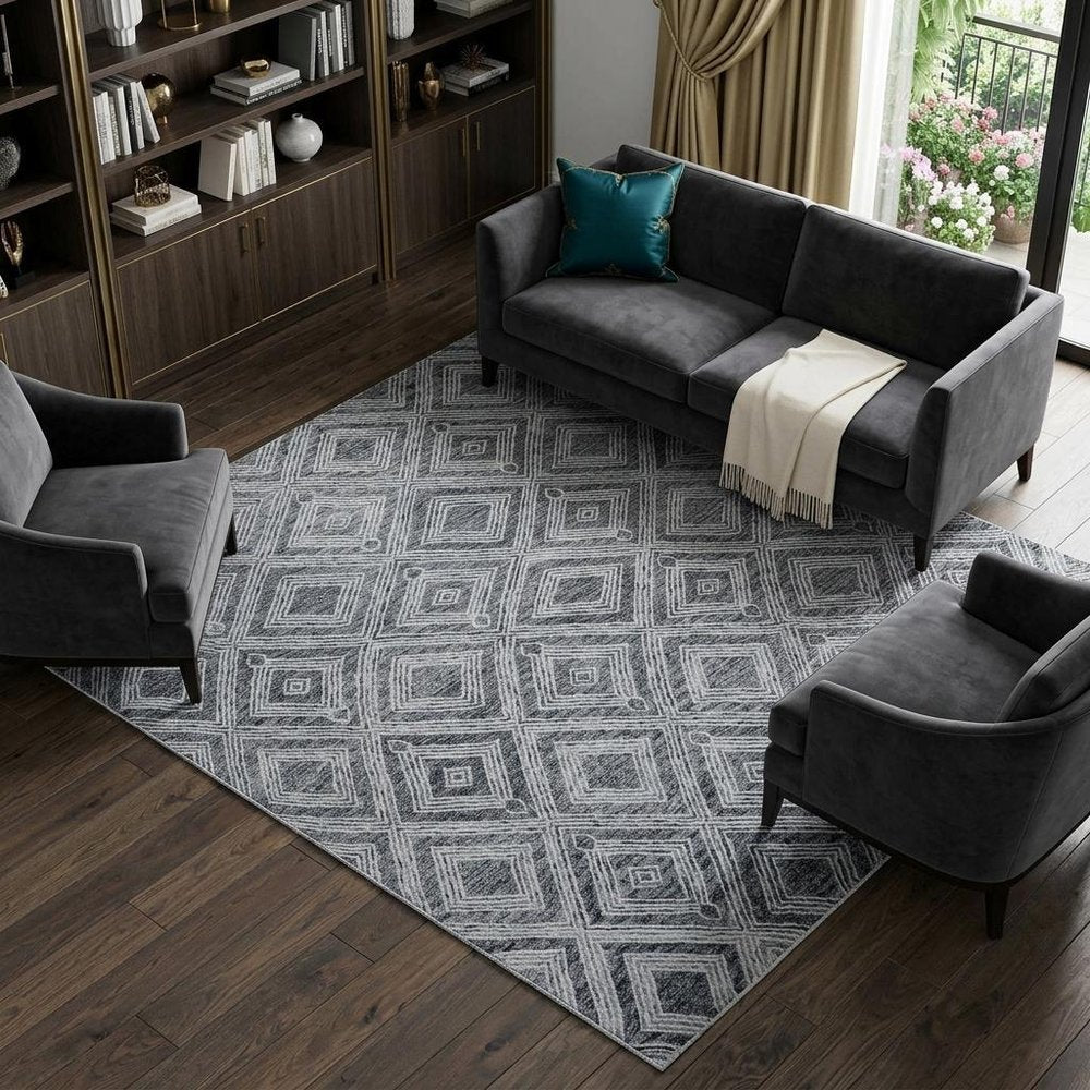 8' X 10' Black and Ivory Wool Abstract Geometric Hand Tufted Non Skid Area Rug