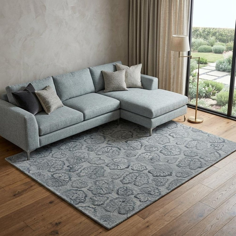 9' X 12' Silver Floral Hand Tufted Non Skid Area Rug