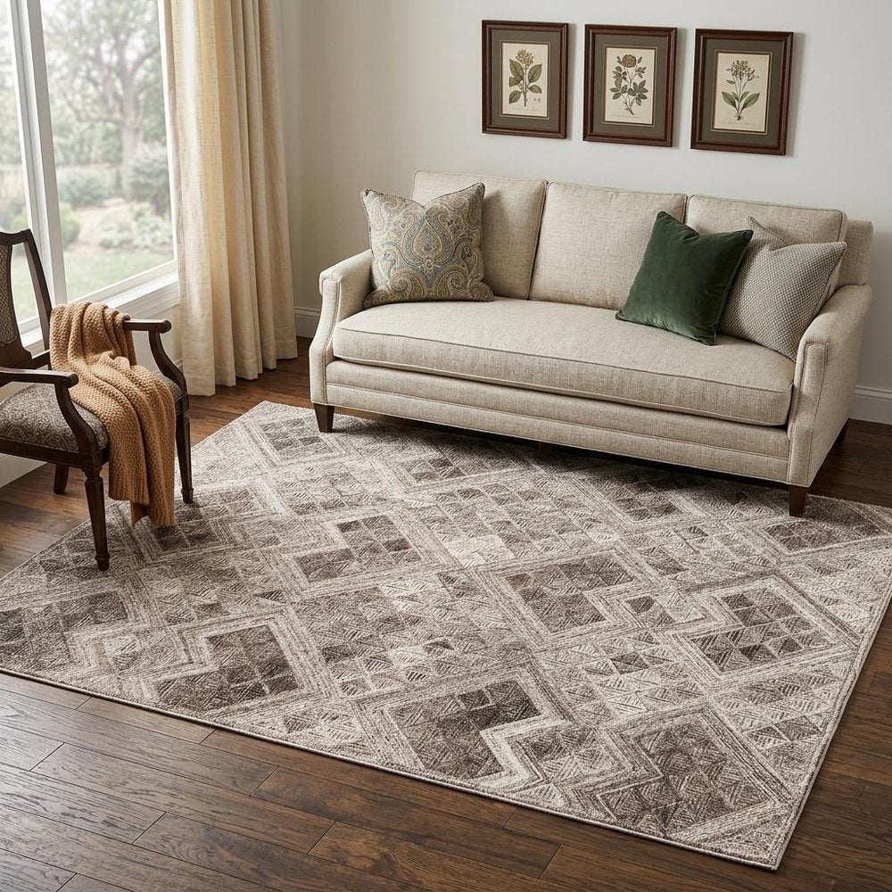 5' X 8' Silver Abstract Geometric Hand Tufted Non Skid Area Rug