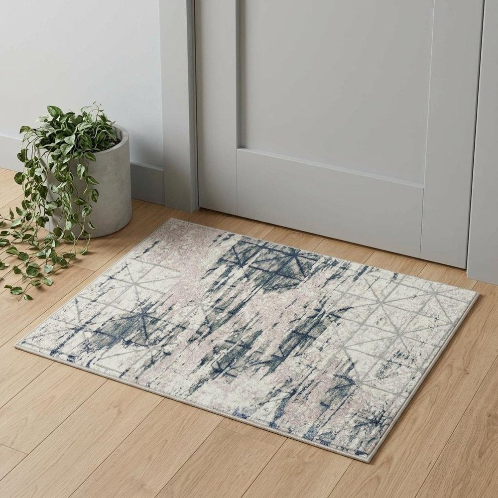 2' X 3' Blue and Gray Abstract Area Rug
