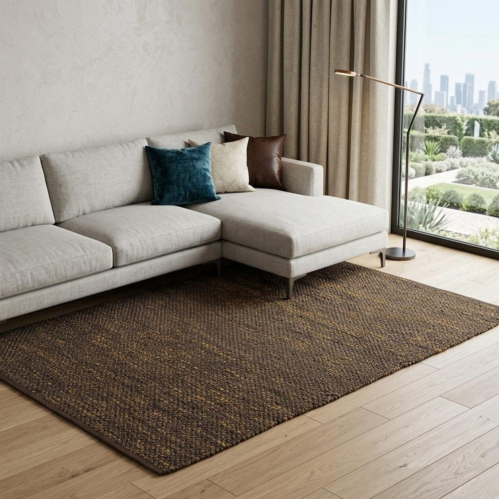 9' X 12' Brown Damask Hand Woven Area Rug