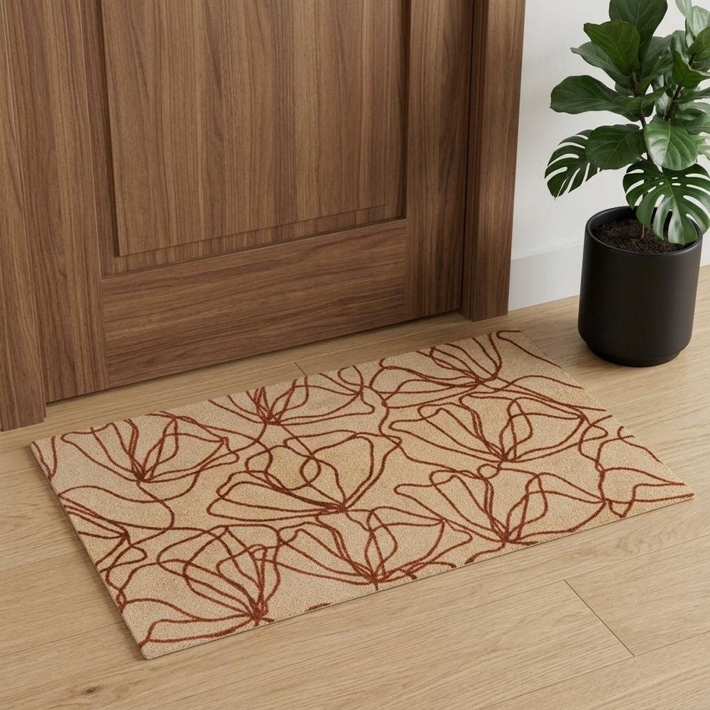 2' X 4' Beige And Bronze Floral Washable Area Rug With UV Protection