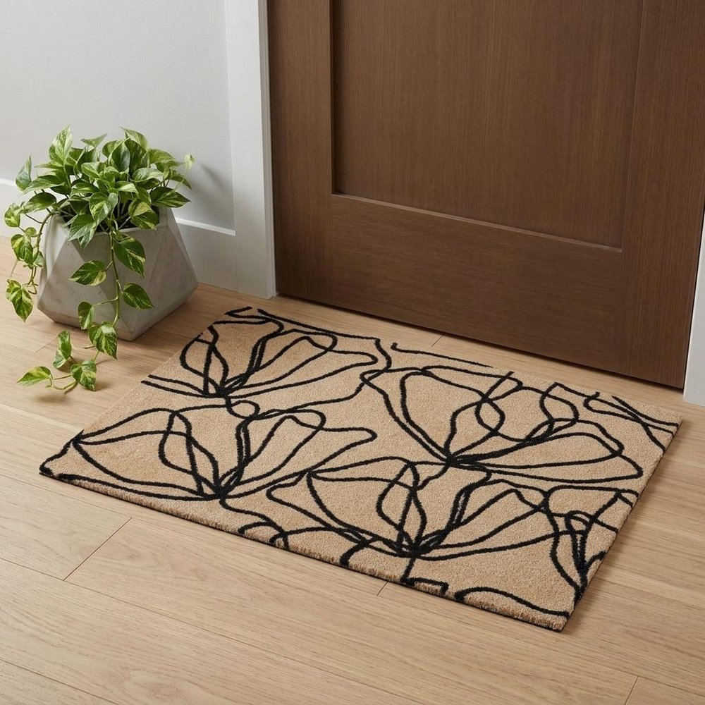 2' X 3' Beige And Black Floral Washable Area Rug With UV Protection
