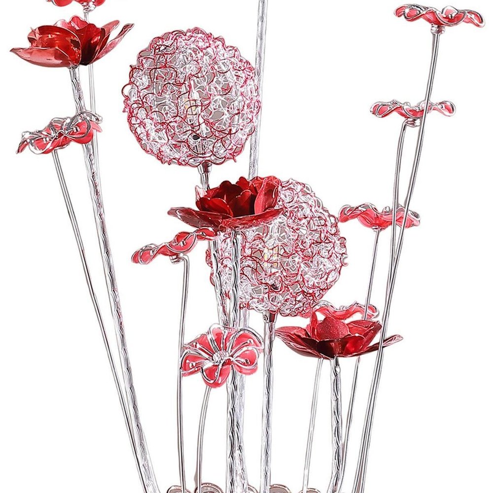 21" Silver and Clear Metal and Faux Crystal Red Roses Bedside Lamp