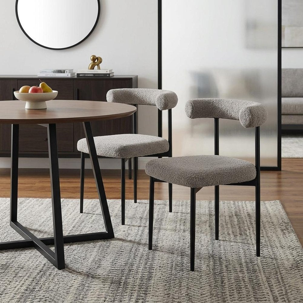 Set of Two Gray And Black Upholstered Polyester Open Back Dining Side Chairs