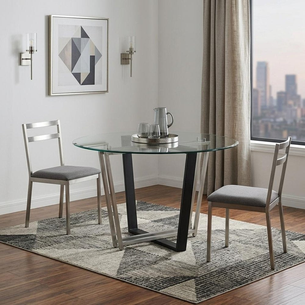 48" Clear And Black Glass And Iron Sled Base Round Top Dining Table