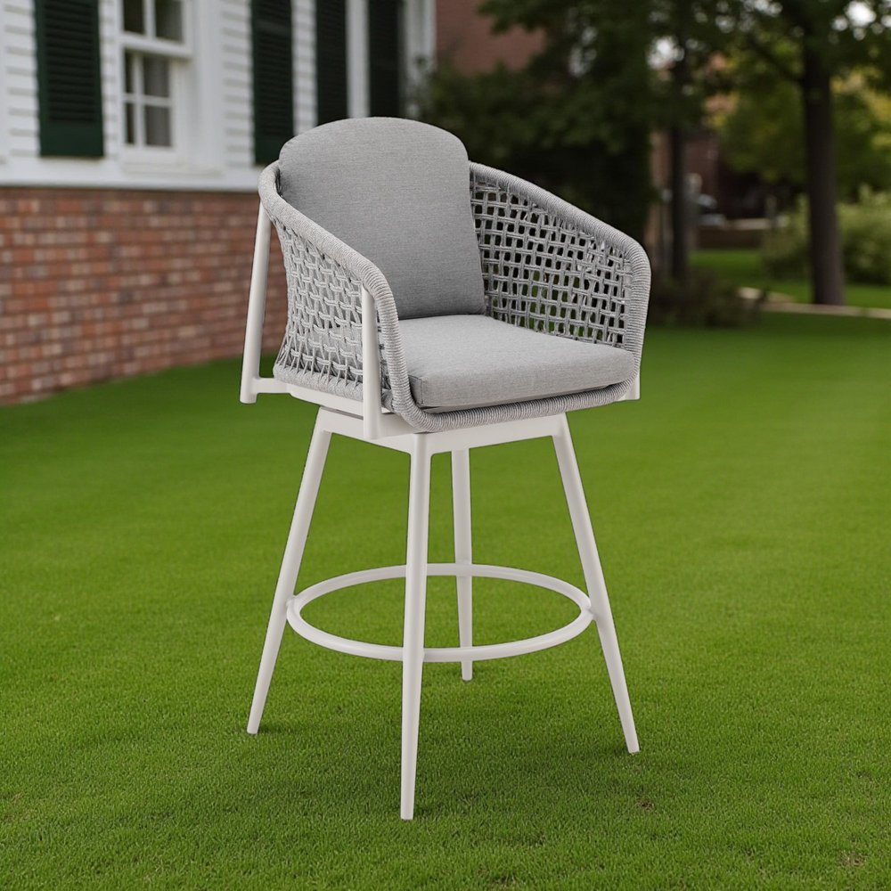 40" Light Gray Metal Swivel Outdoor Counter Height Bar chair with Footrest