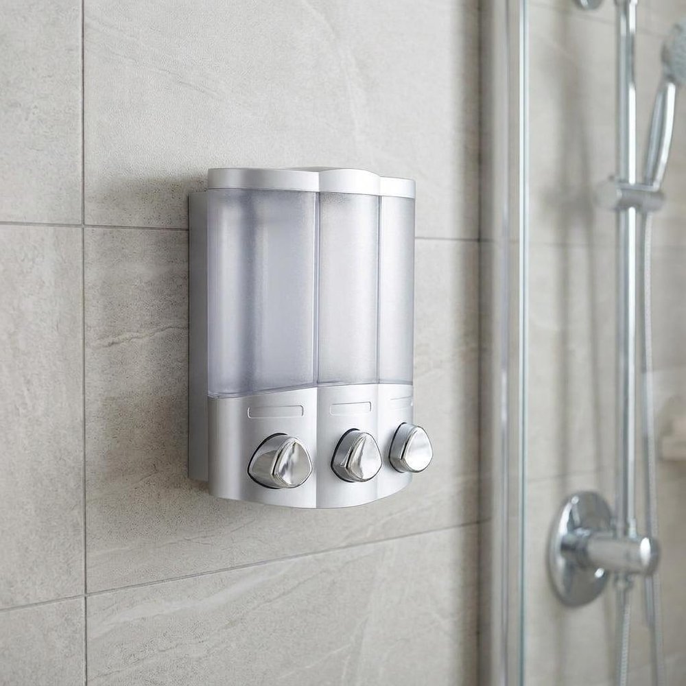 Gray Heavy Duty Plastic Three Chamber Wall Mount Soap Dispenser