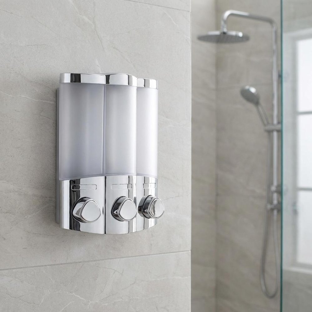 Gray Heavy Duty Plastic Three Chamber Wall Mount Soap Dispenser