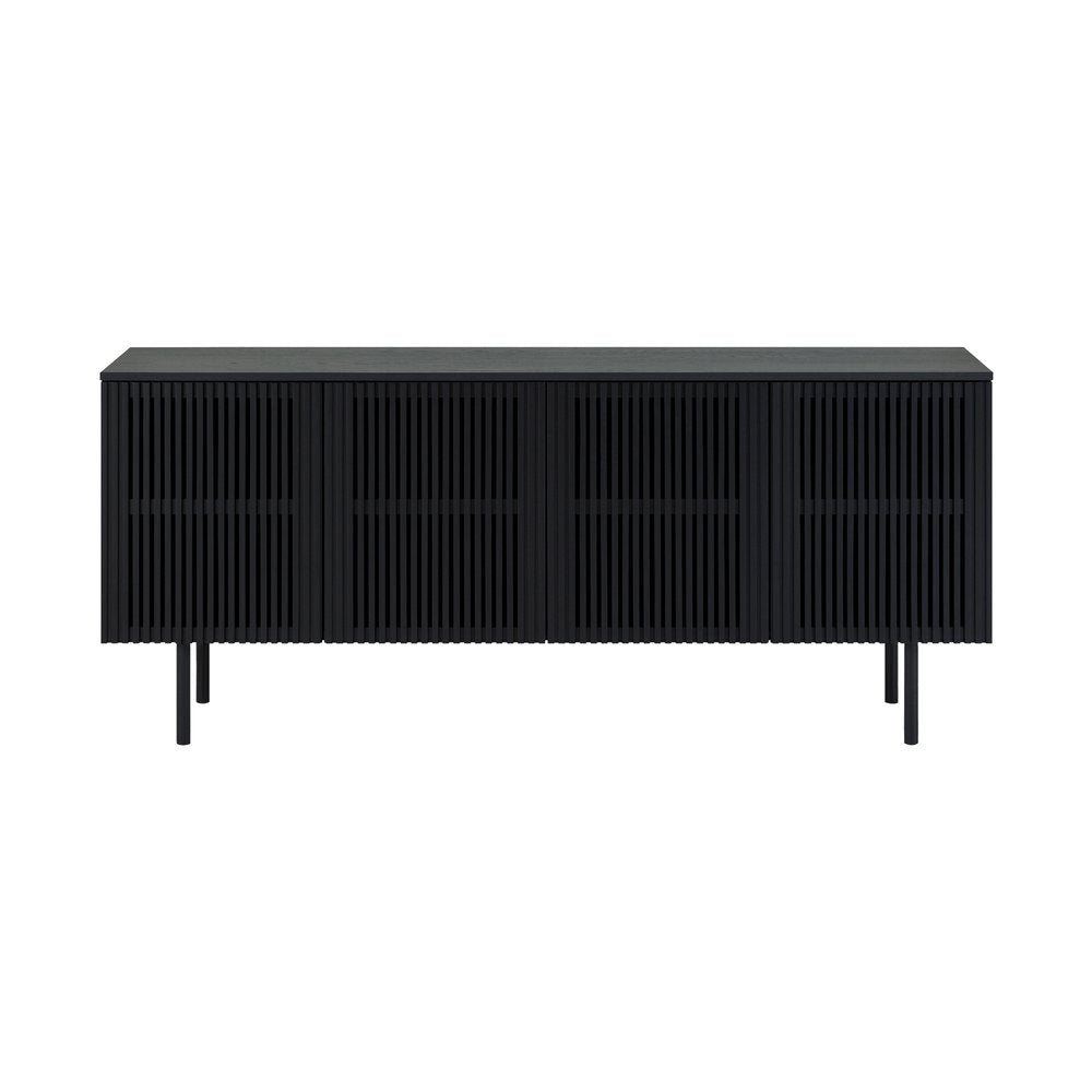 Six Piece Black Round Dining Set with Four Chairs and Sideboard