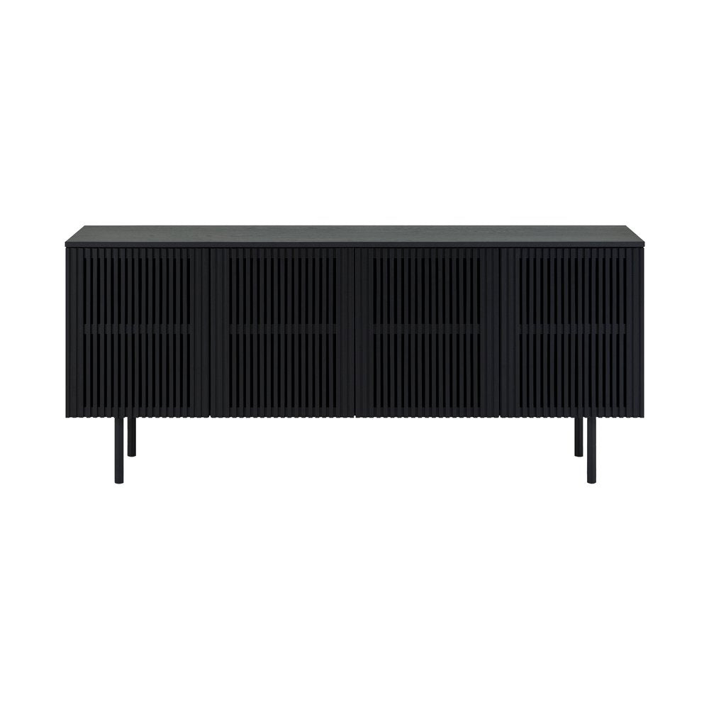 Six Piece Black Round Dining Set with Four Chairs and Sideboard