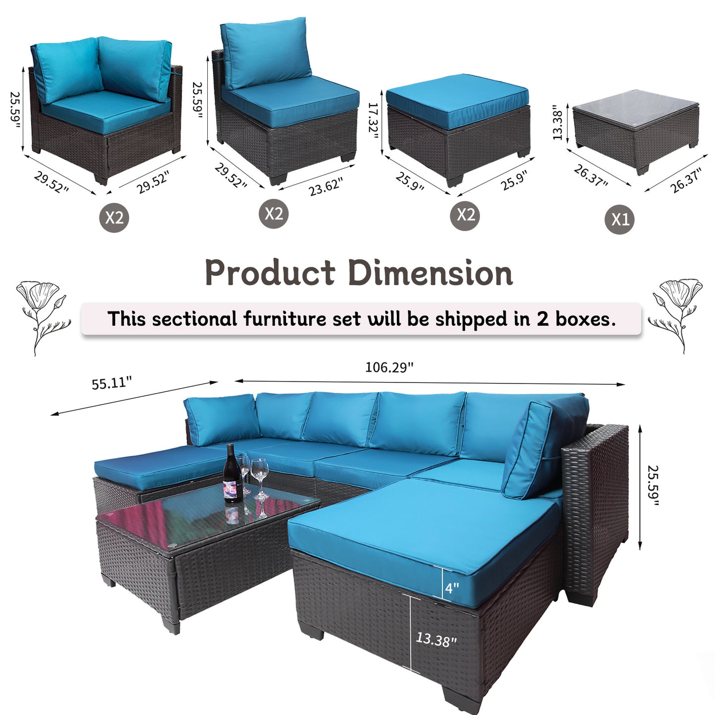 7-Piece Outdoor Garden Patio Furniture - PE Rattan Wicker Sofa Set & Coffee Table