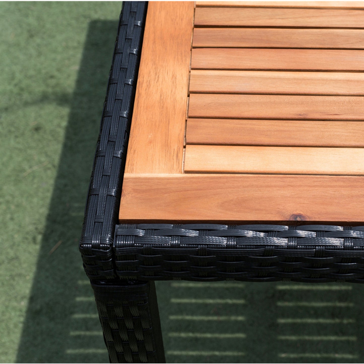 7 piece Outdoor Patio Wicker Dining Set Patio Wicker Furniture Dining Set w/Acacia Wood Top