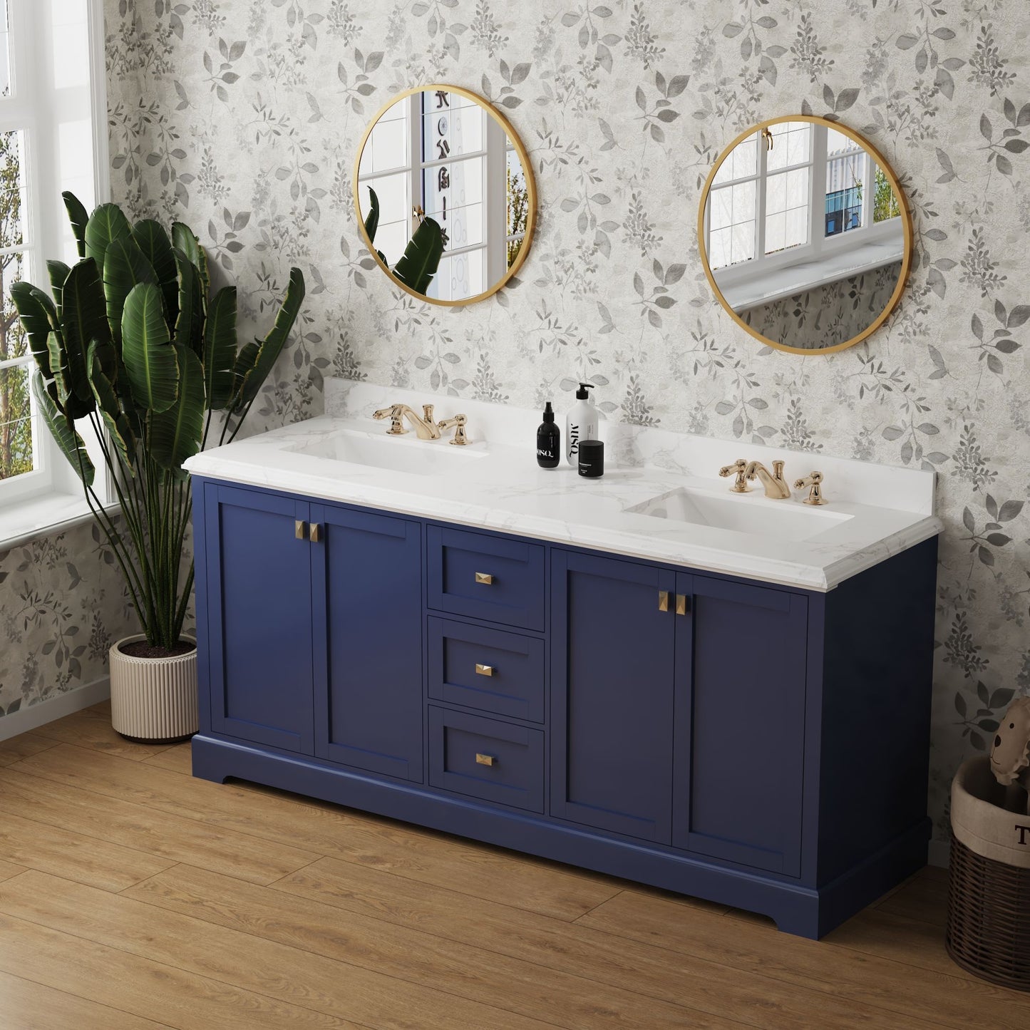 72-Inch Blue Vanity Sink Combo - Marble Countertop & Bathroom Sink Cabinet