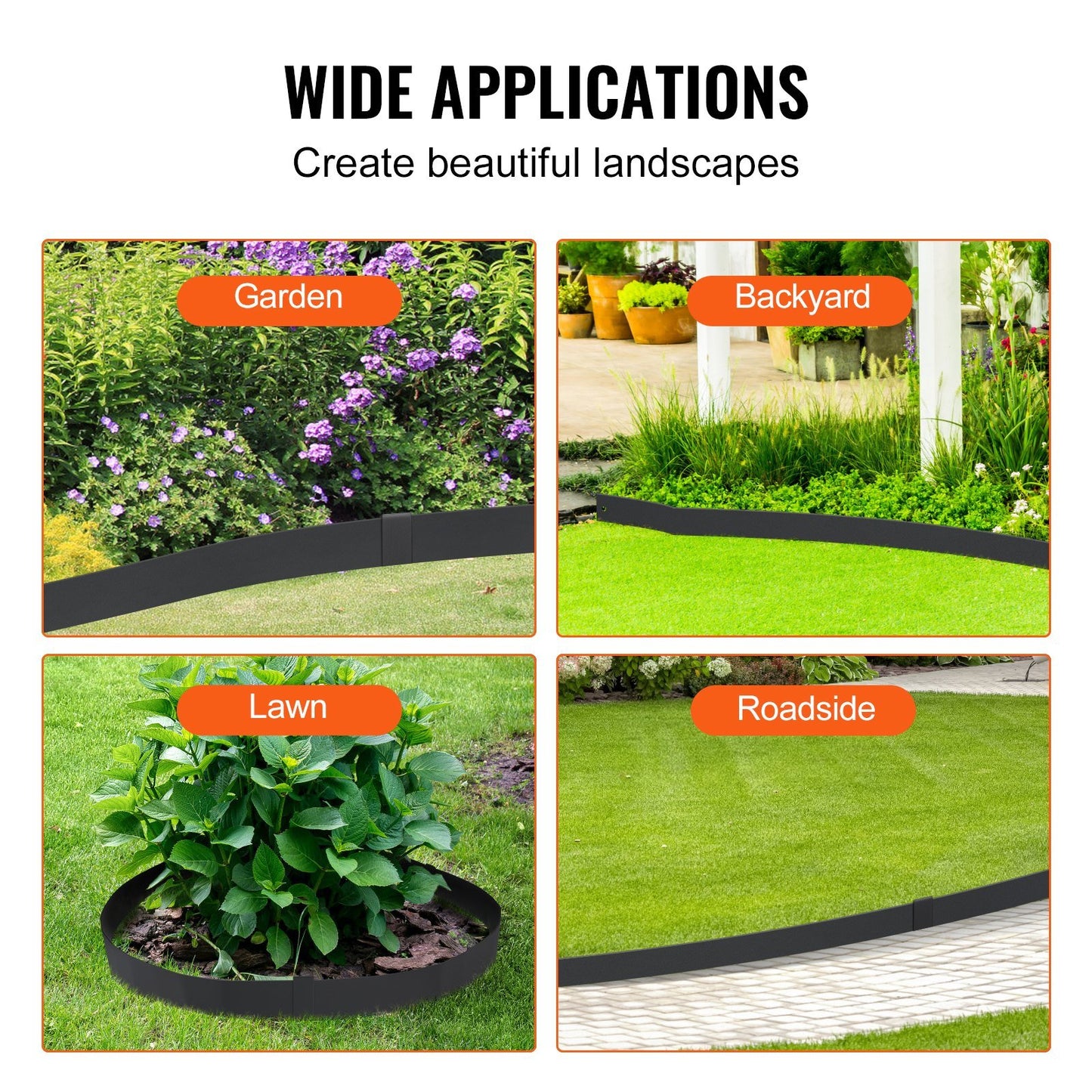 Steel Landscape Edging - 4-Pack Garden Borders, 40" x 6" Strips