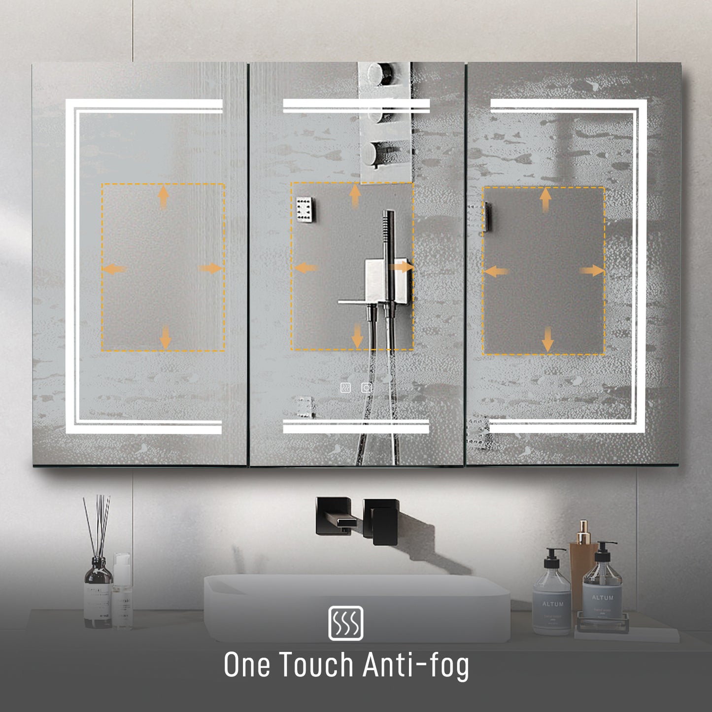 LED Bathroom Wall Cabinet - 3 Door Mirror Cabinet, White