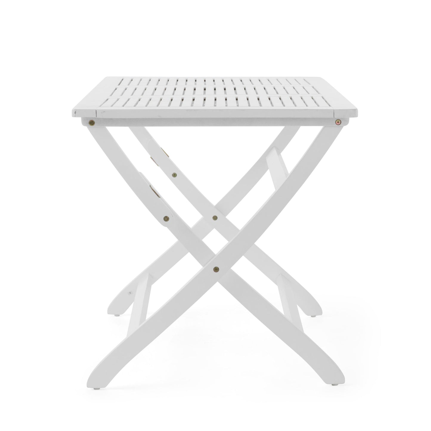 White Outdoor Foldable Dining Set - Acacia Wood, 4 Chairs + 1 Table