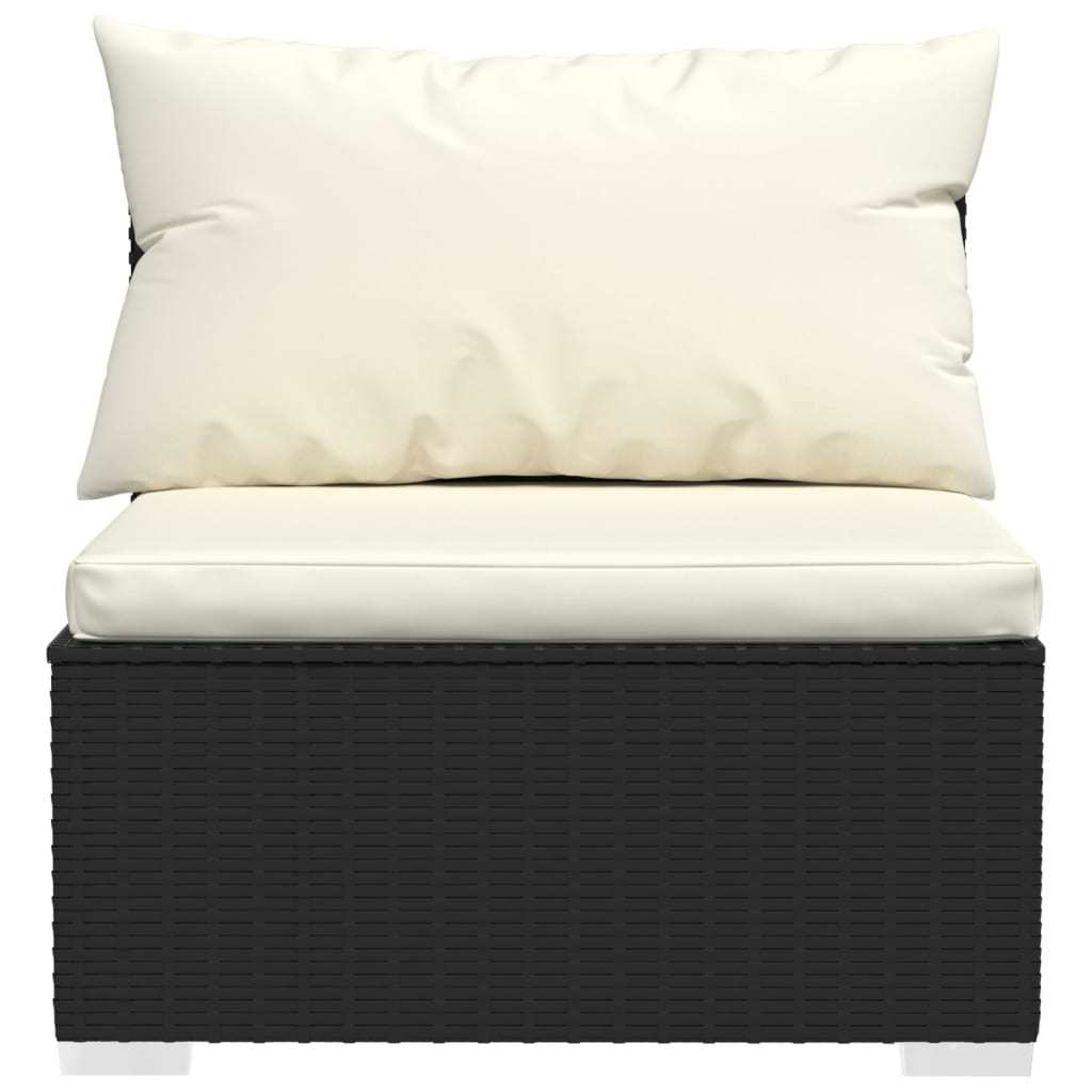 14 Piece Patio Lounge Set with Cushions - Black Poly Rattan
