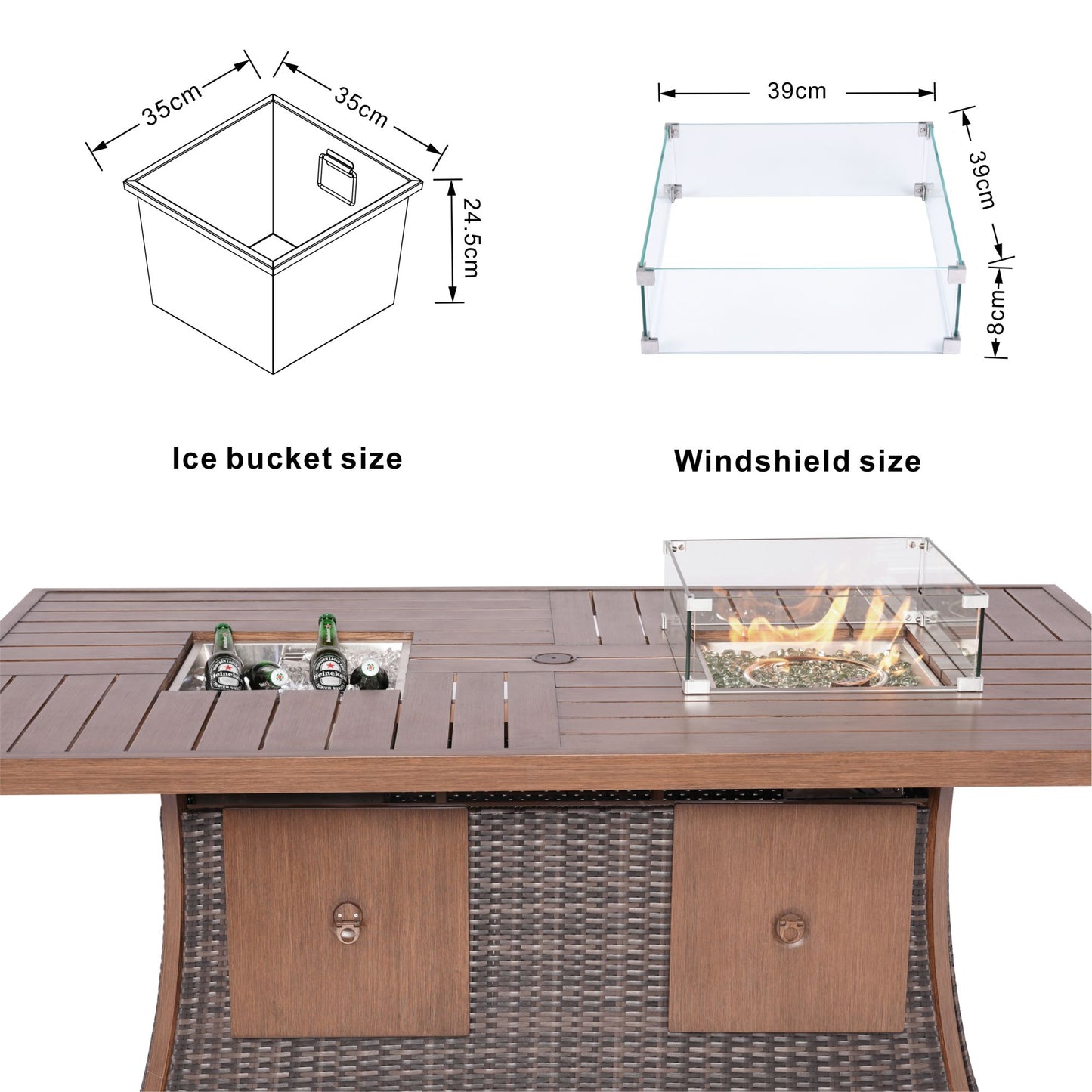 Wicker Outdoor Patio Furniture Set with Rectangular Fire Pit Table