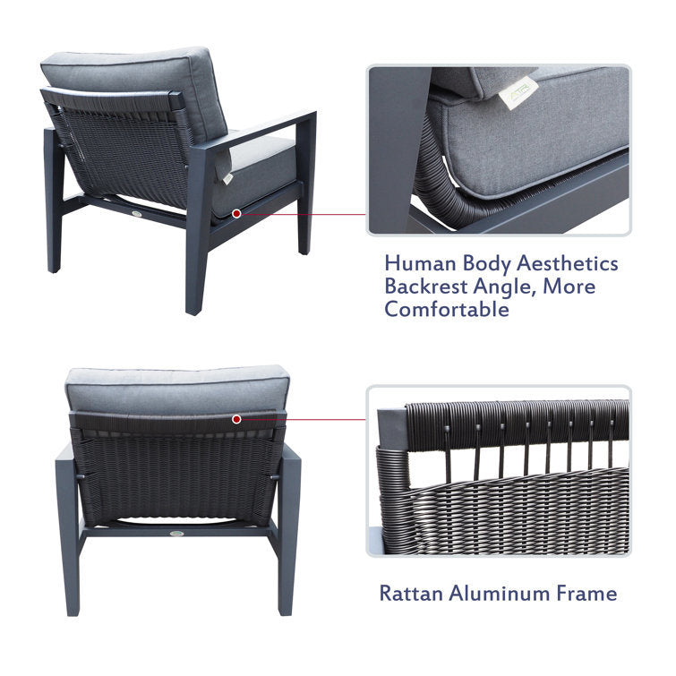 4-Piece Aluminum Outdoor Furniture Set - Garden Conversation Set with Cushions
