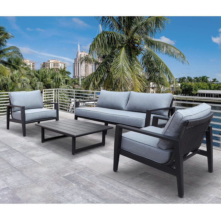 4-Piece Aluminum Outdoor Furniture Set - Garden Conversation Set with Cushions