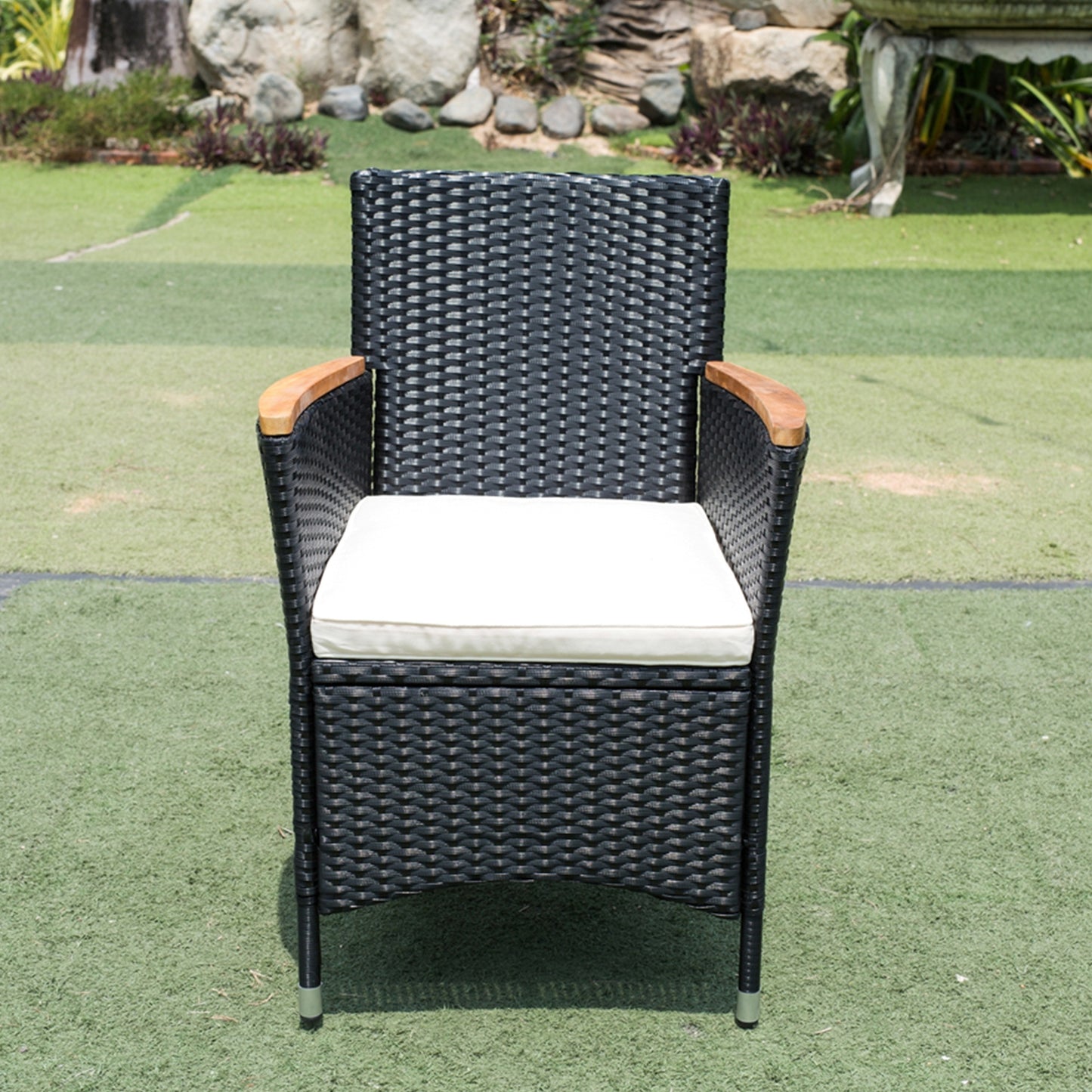 7 piece Outdoor Patio Wicker Dining Set Patio Wicker Furniture Dining Set w/Acacia Wood Top