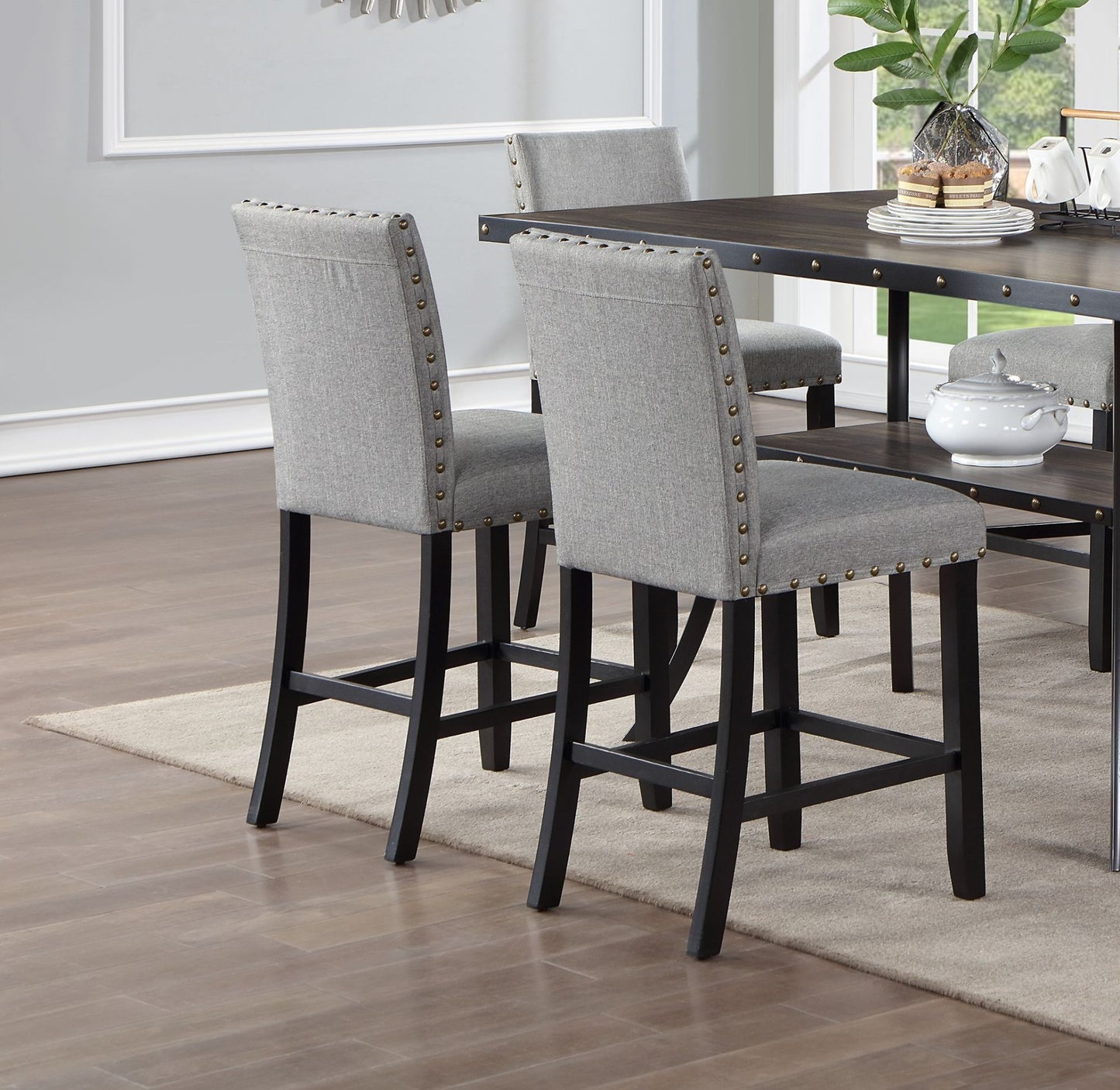 Modern Classic 7pc Counter Height Dining Set - Natural Wood & Gray Fabric