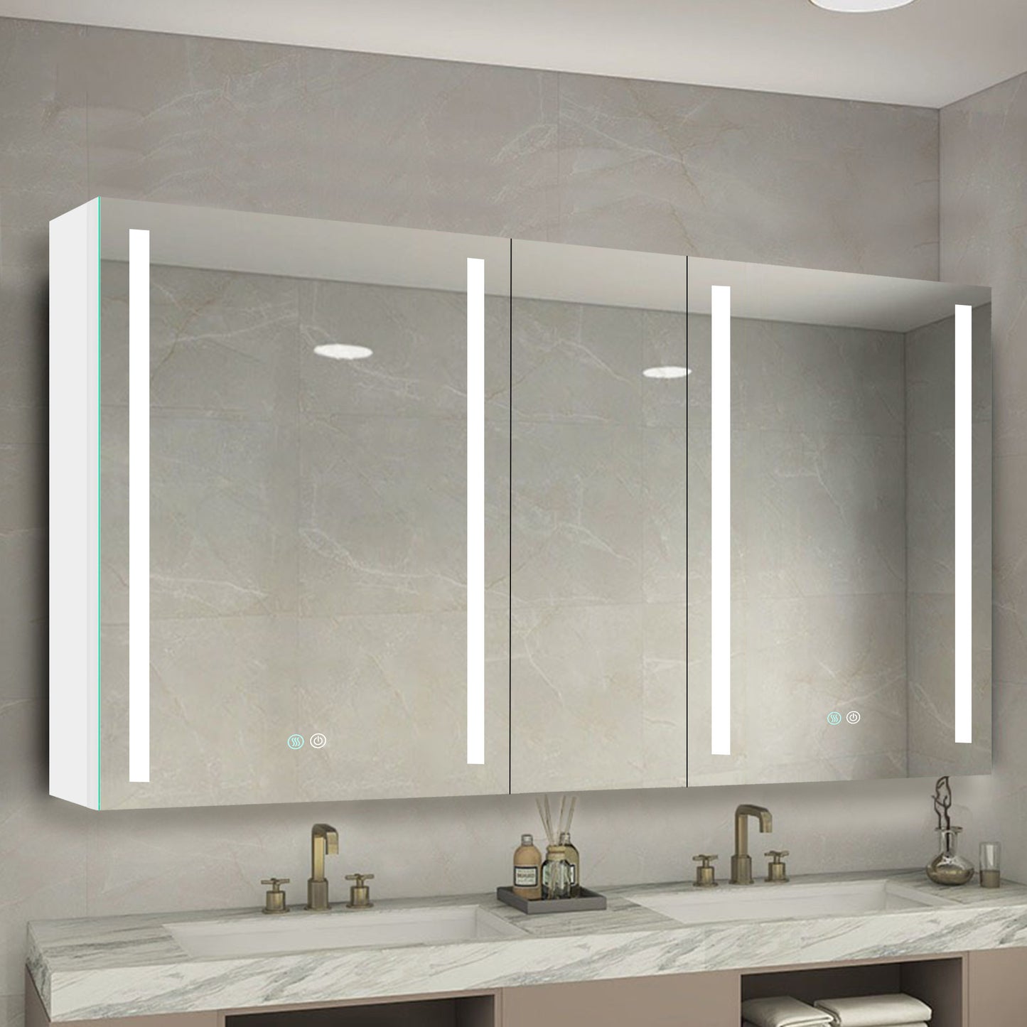 50x30 Inch LED Lighted Bathroom Medicine Cabinet - Double Door, Surface Mount
