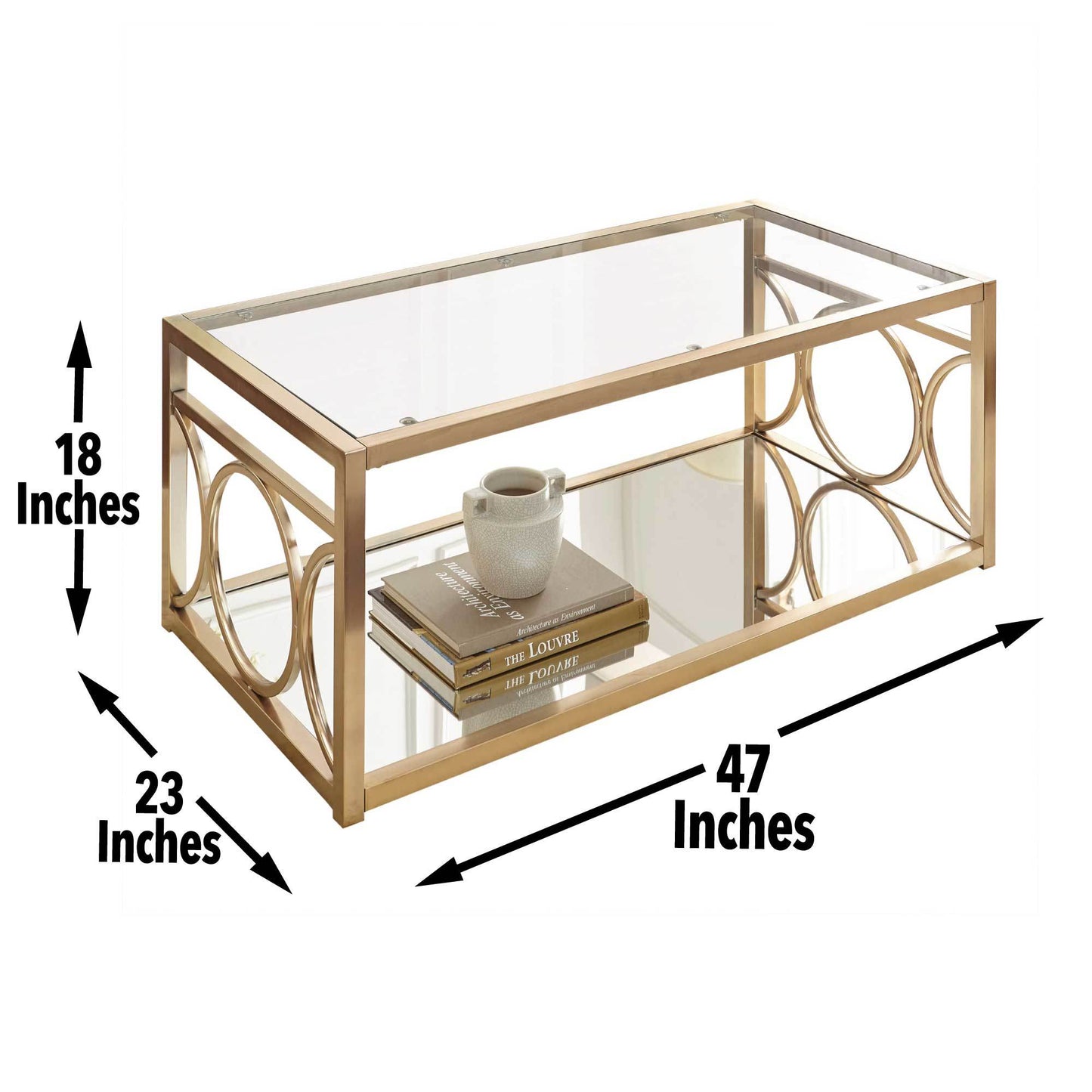 Olympia Gold Coffee Table - Tempered Glass, Iron, and Chrome