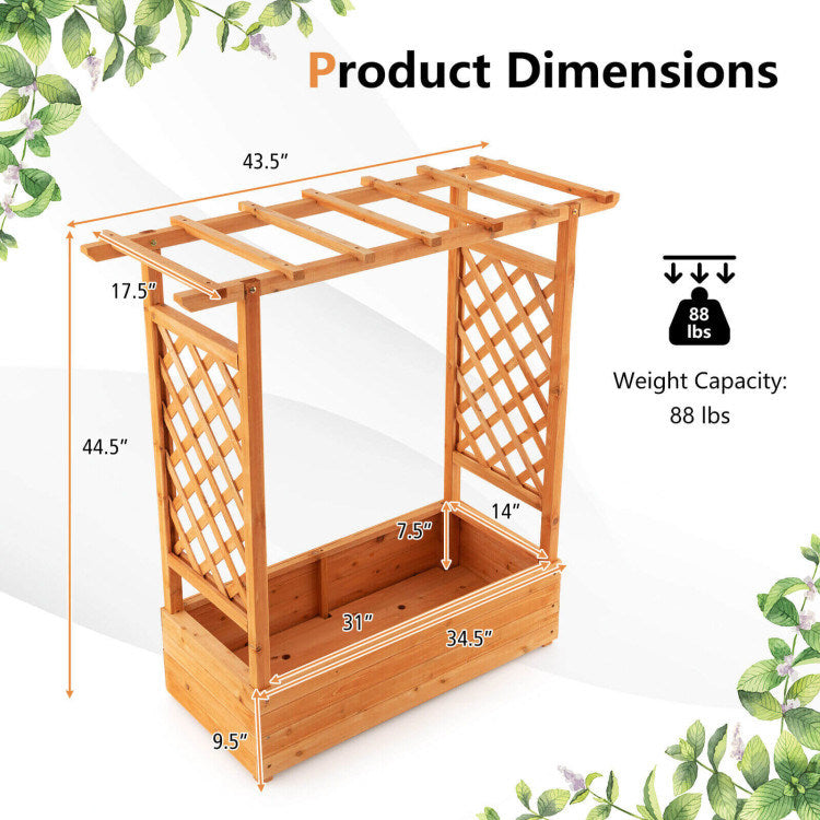 Raised Garden Bed with Trellis - 100% Solid Wood Frame