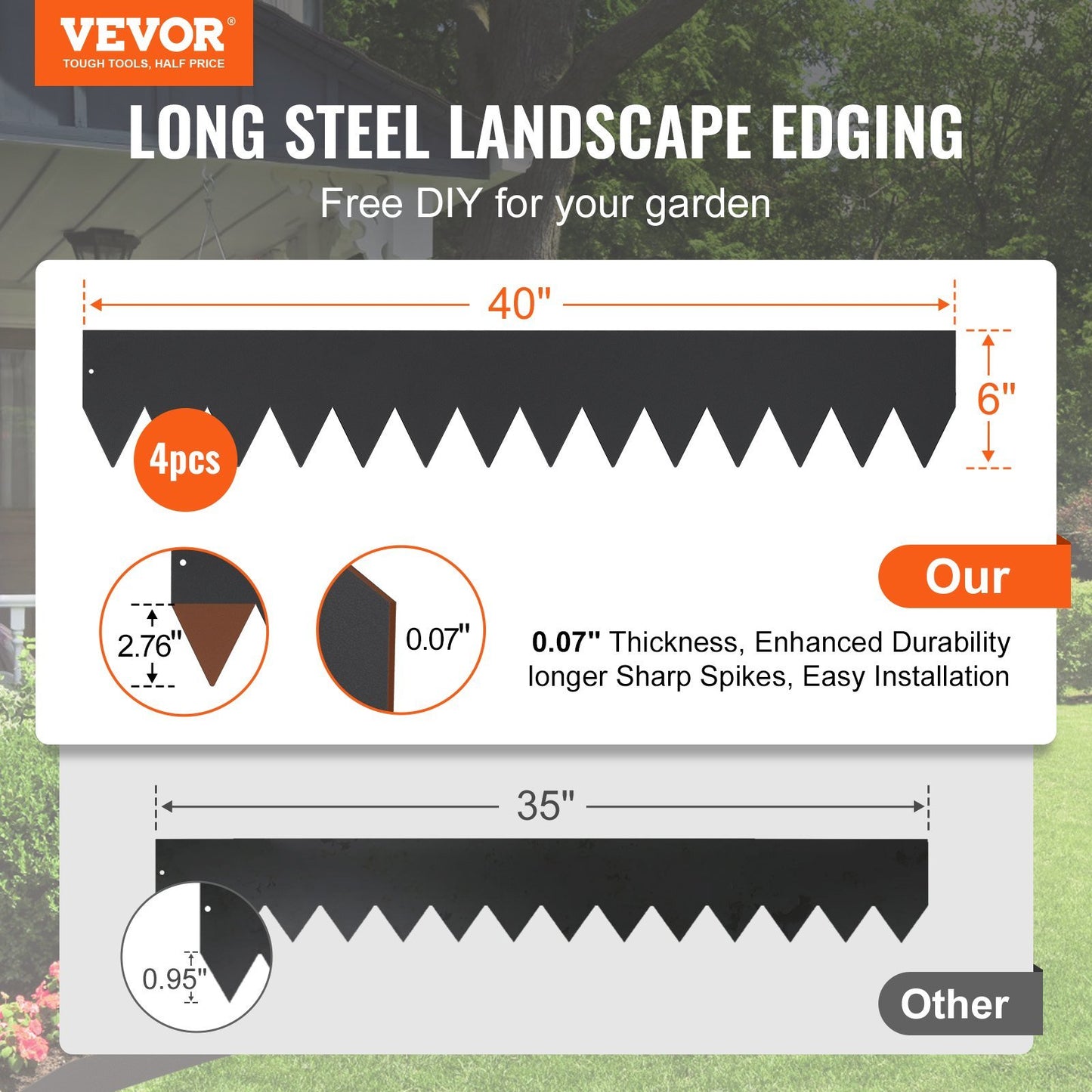 Steel Landscape Edging - 4-Pack Garden Borders, 40" x 6" Strips