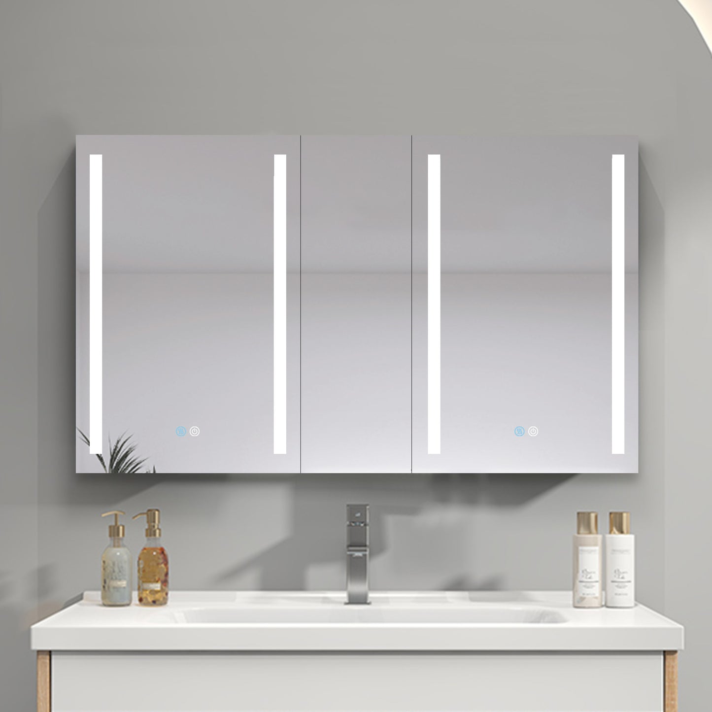 50x30 Inch LED Lighted Bathroom Medicine Cabinet - Double Door, Surface Mount