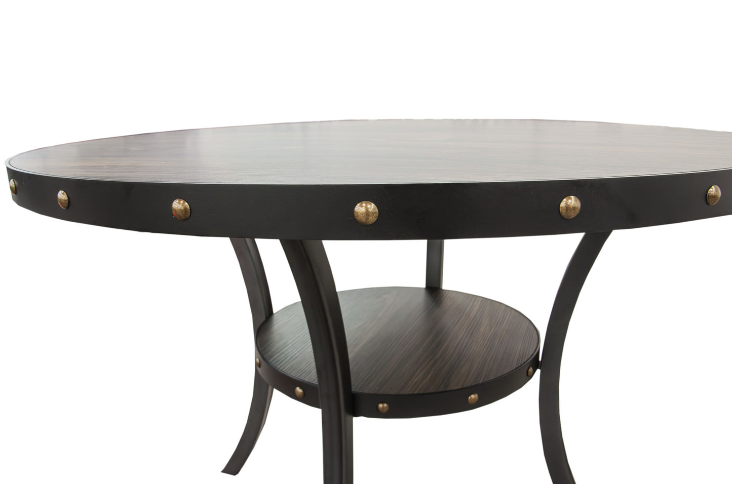 Modern Classic 5pc Dining Set - Natural Wood Round Table & Charcoal Tufted Chairs