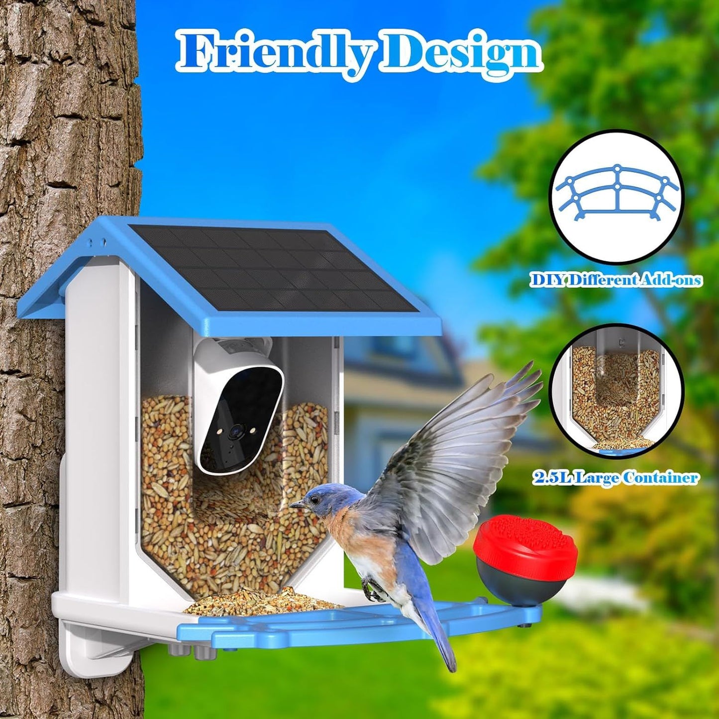 Smart Bird Feeder with Camera - Solar-Powered WiFi 4MP Live Camera