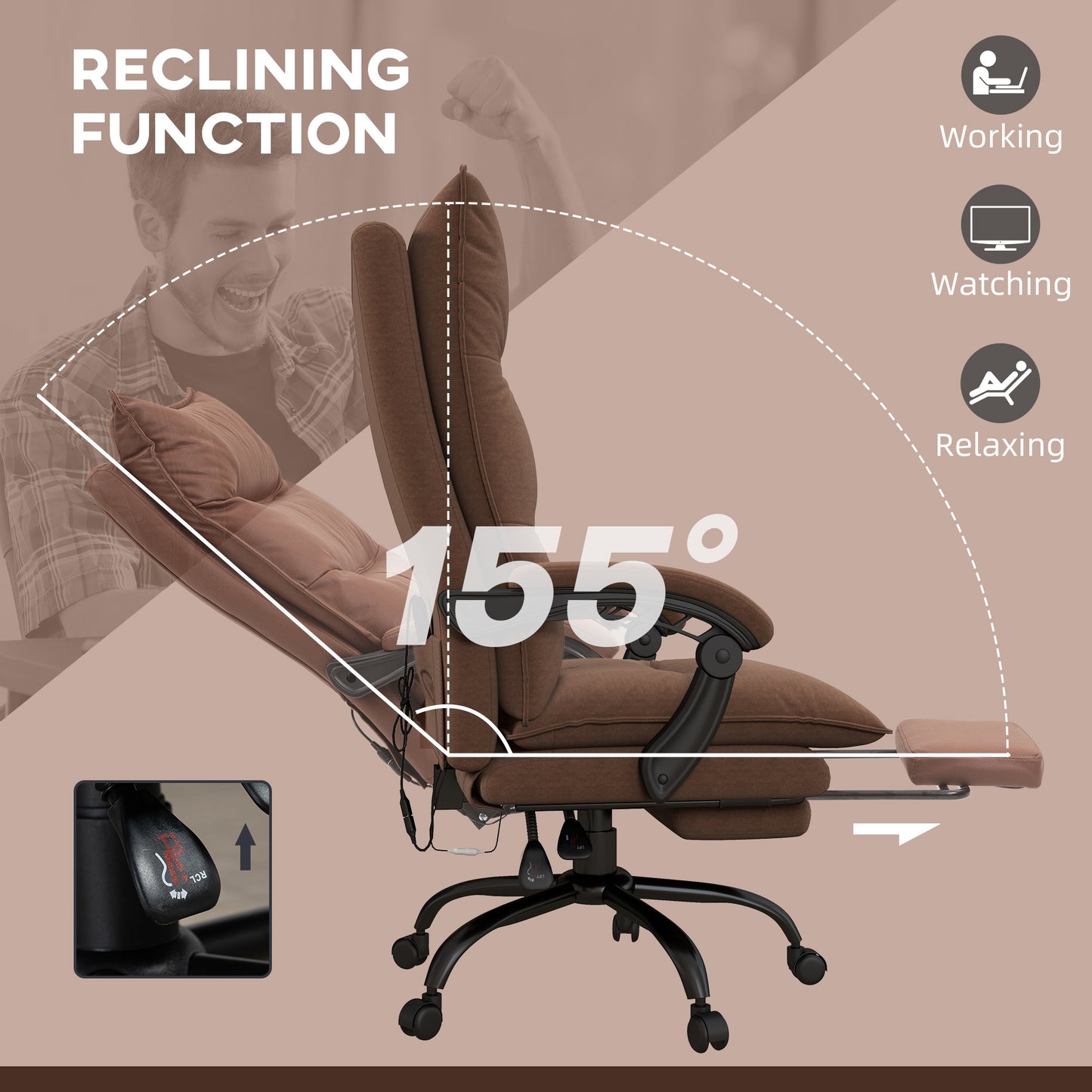Microfiber Heated Massage Office Chair with Footrest & Armrest