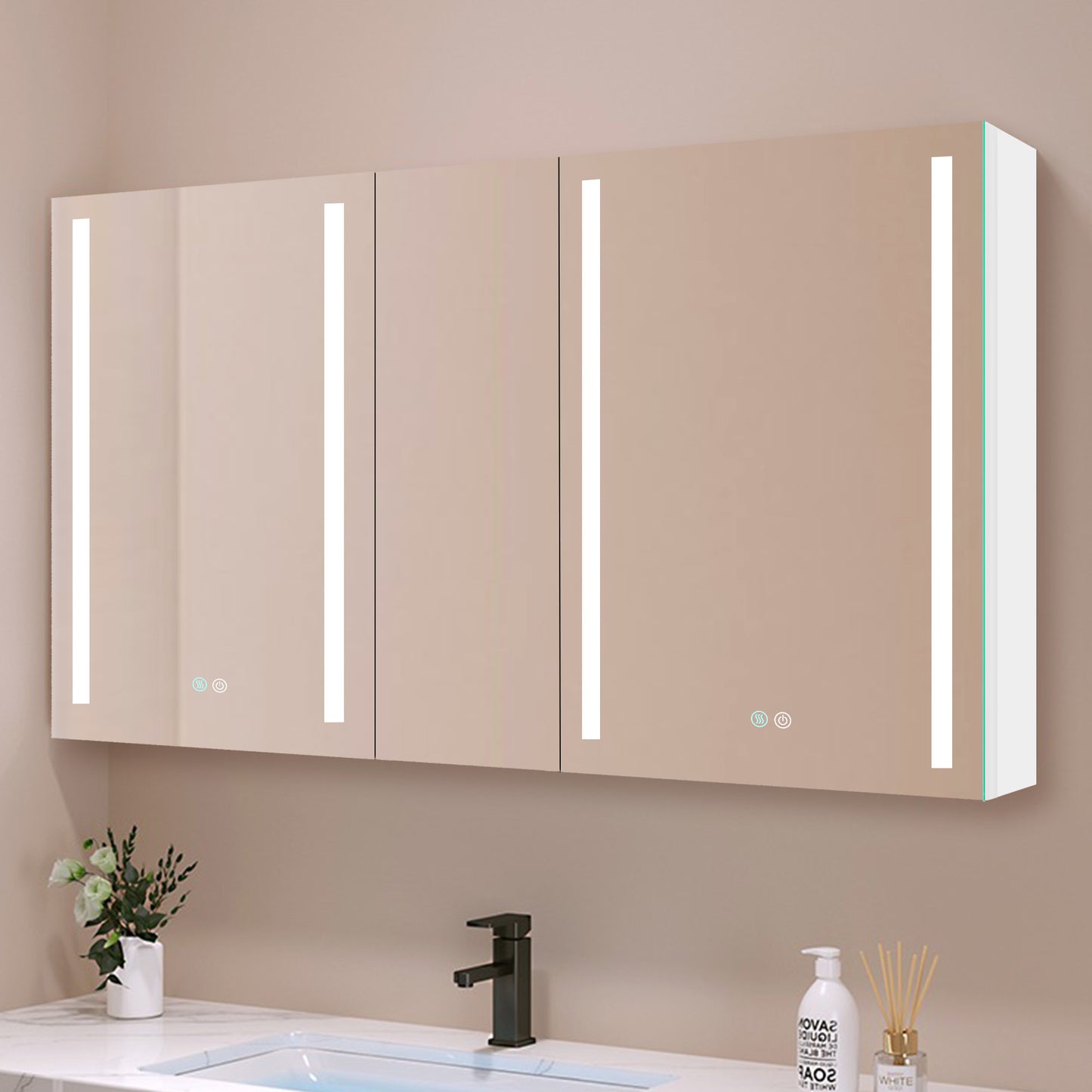 50x30 Inch LED Lighted Bathroom Medicine Cabinet - Double Door, Surface Mount