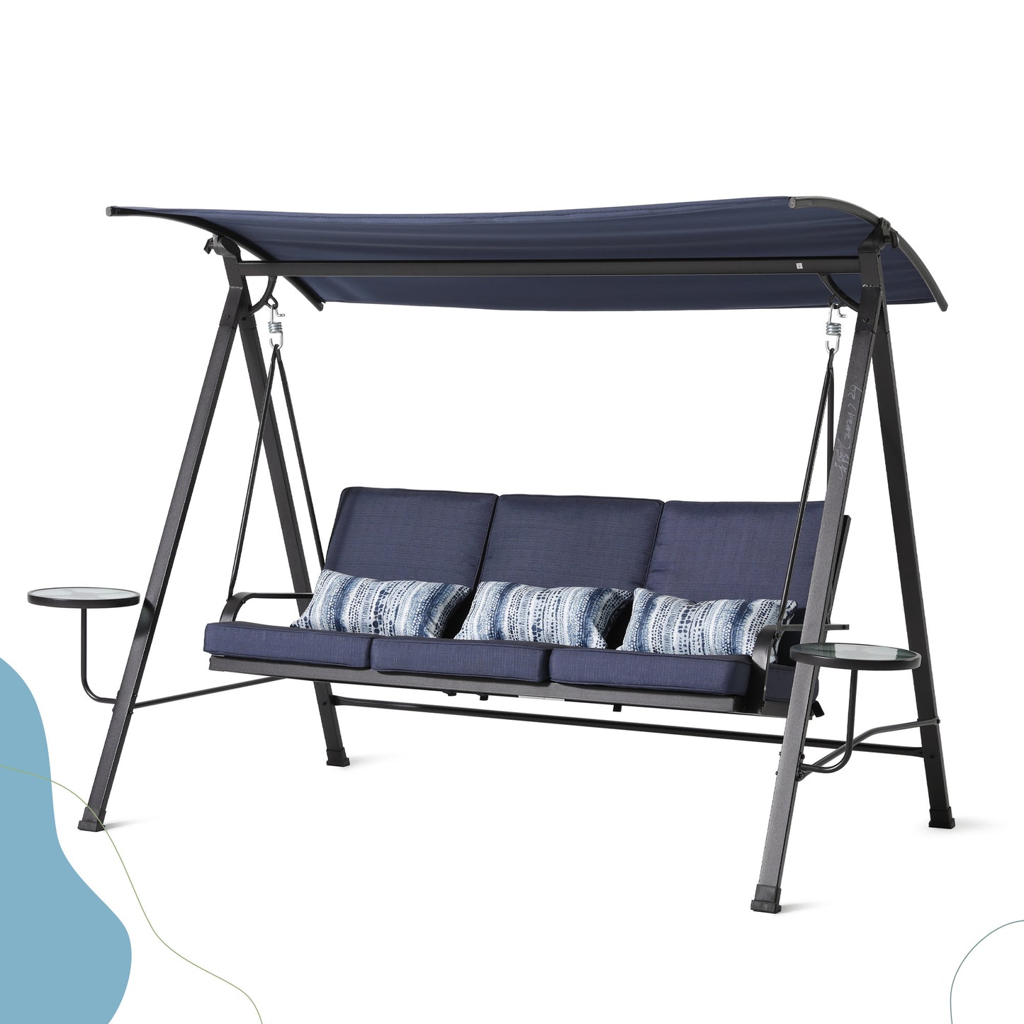 Steel 3-Seater Porch Swing with Canopy - Outdoor Swing Chair