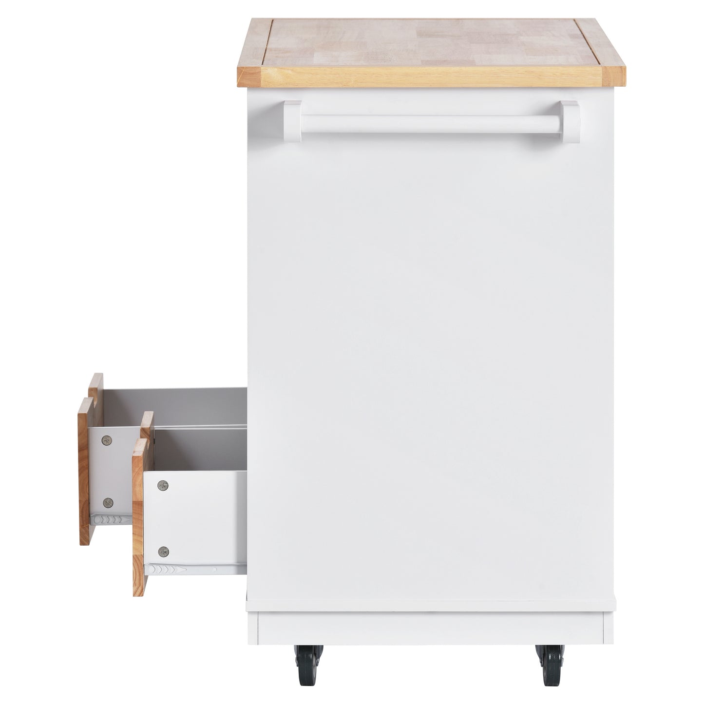 Rolling Kitchen Island with Storage - White, Wood Top, Rubber Wheels