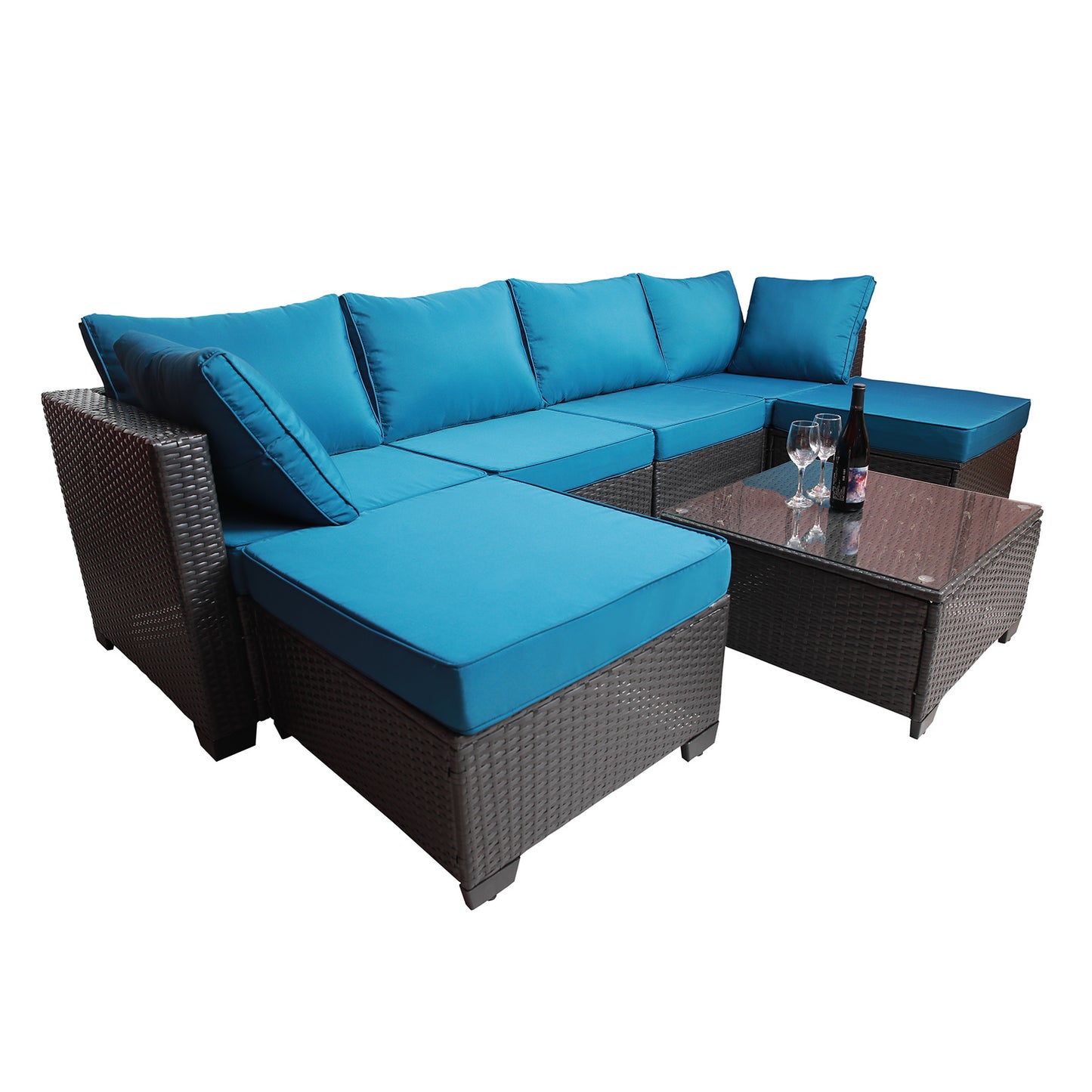 7-Piece Outdoor Garden Patio Furniture - PE Rattan Wicker Sofa Set & Coffee Table