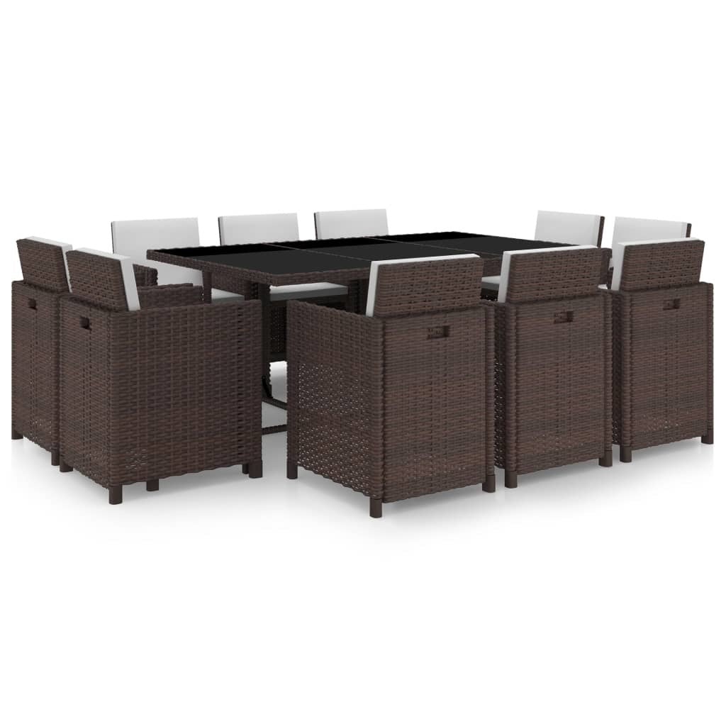 11 Piece Patio Dining Set with Cushions - Poly Rattan Brown