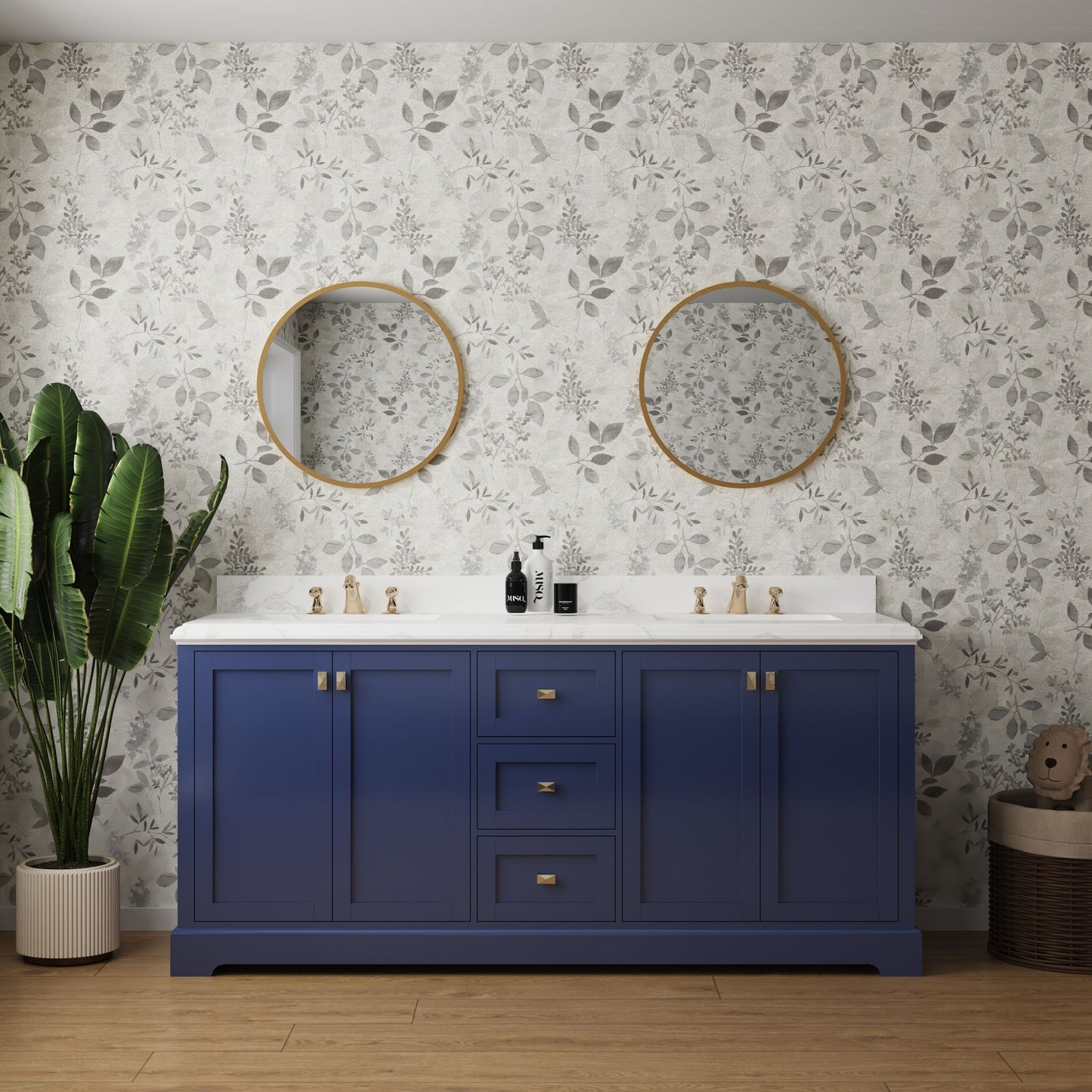 72-Inch Blue Vanity Sink Combo - Marble Countertop & Bathroom Sink Cabinet