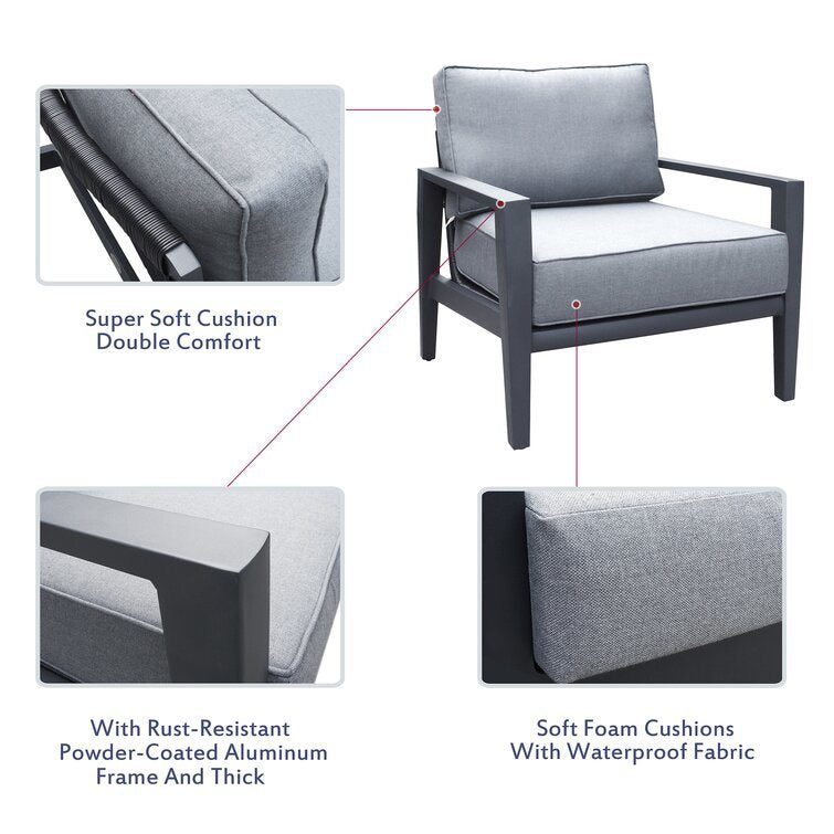 4-Piece Aluminum Outdoor Furniture Set - Garden Conversation Set with Cushions