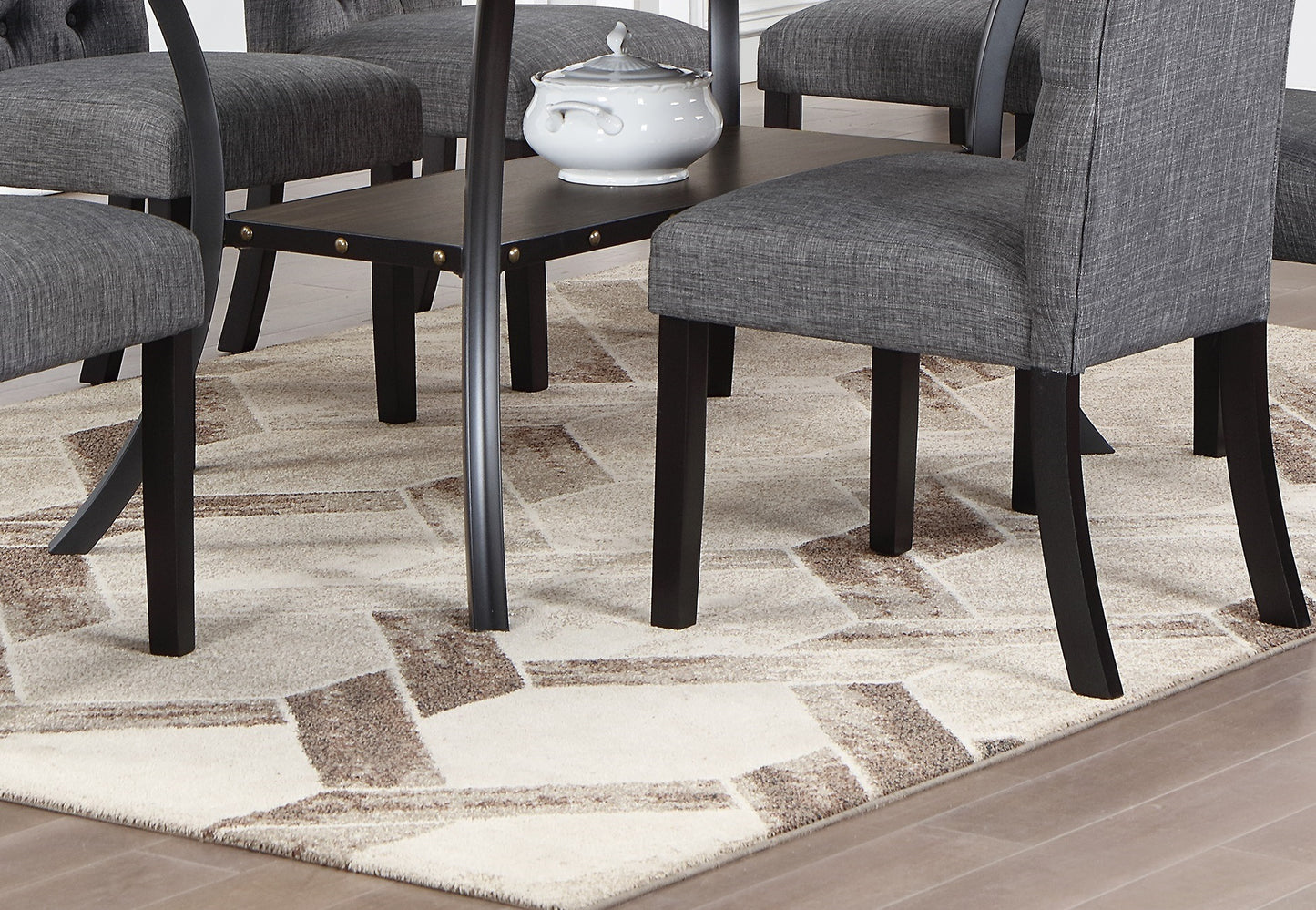 Modern Classic 5pc Dining Set - Natural Wood Round Table & Charcoal Tufted Chairs