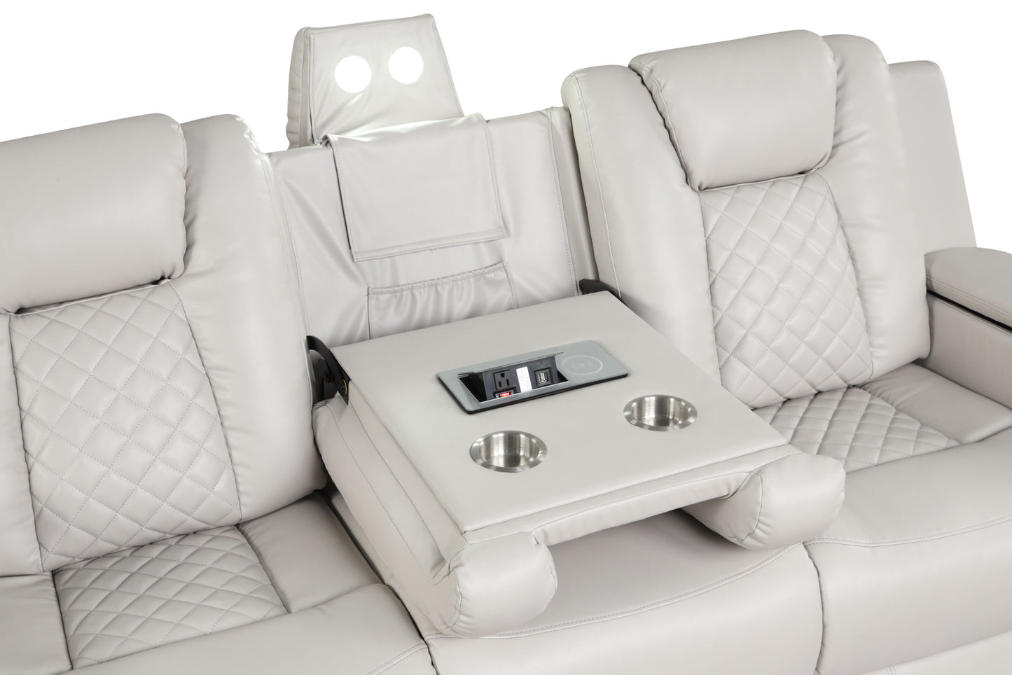 LED & Power Recliner 3 PC Living Room Set - Faux Leather in Ice