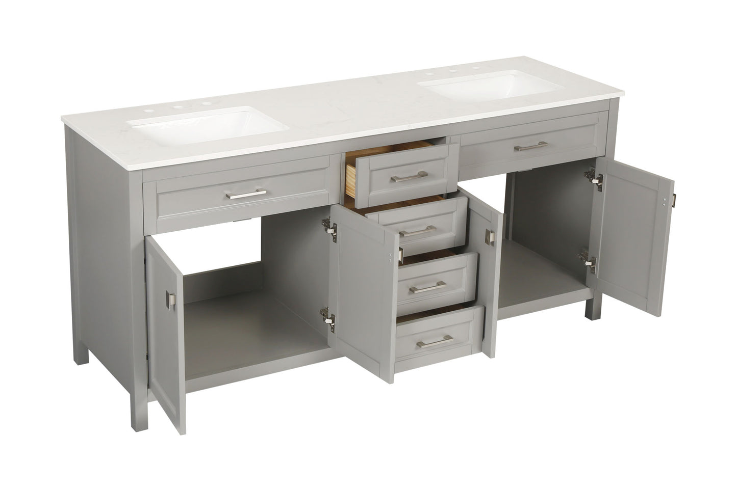 72-Inch Gray Vanity Sink Combo - Marble Countertop & Bathroom Sink Cabinet
