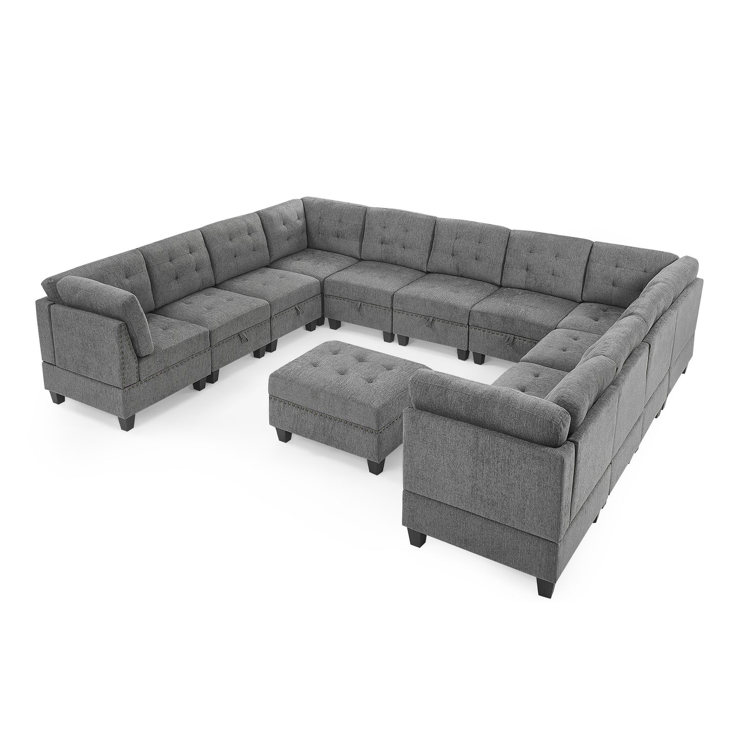 U-Shape Modular Sectional Sofa - DIY Combination, 12-Piece Set in Gray
