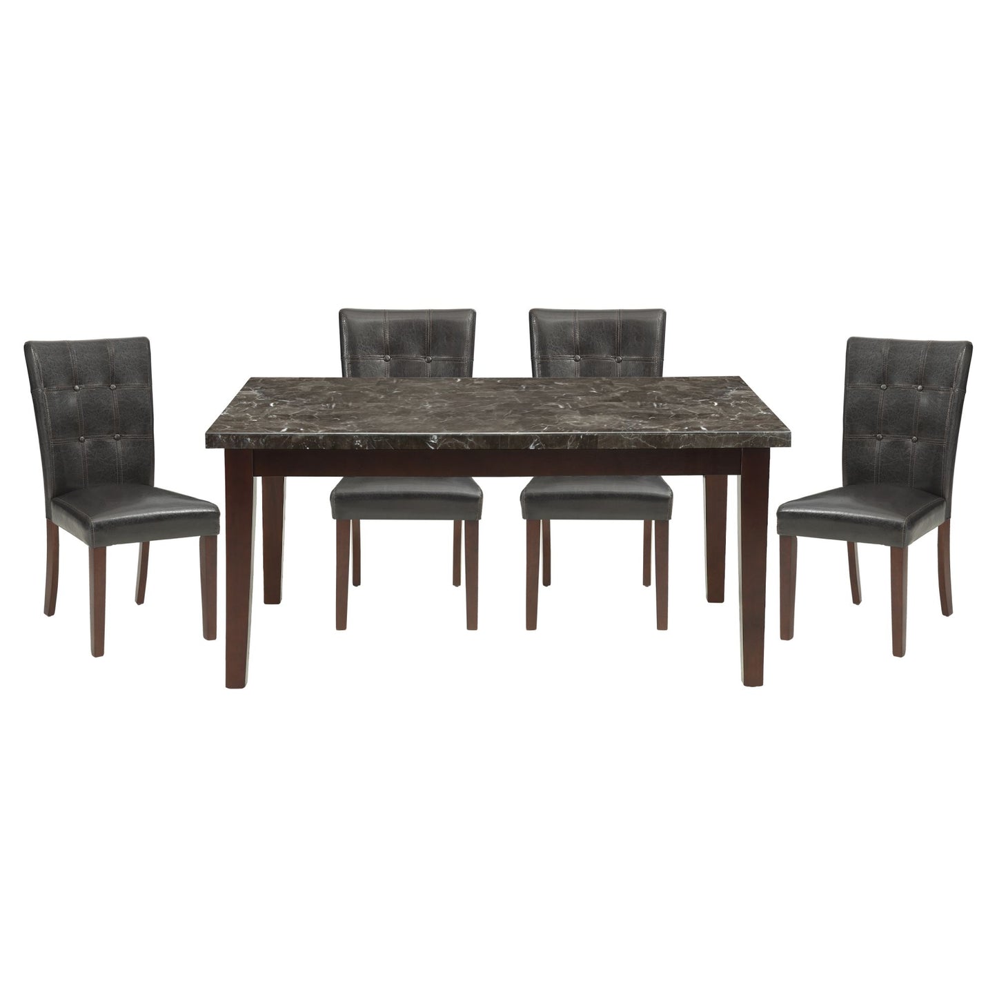 Dark Cherry 5pc Dining Set - Marble Top Table & Faux Leather Chairs